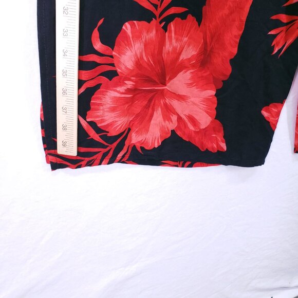 Hibiscus Collection Hawaii Red n Black Split Leg Open Sides Wrap Relaxed Floral - Picture 6 of 16